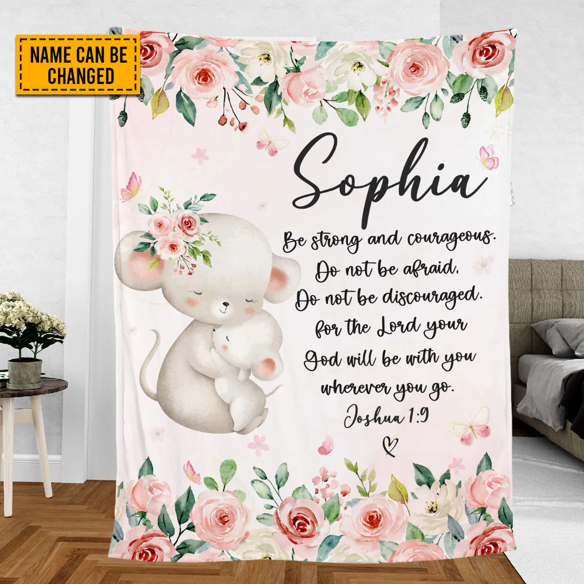 Teesdily | Elephant Mom And Kid Cyustom Fleece Blanket, God Verse Baby Blanket Gift, Baby Toddler Blanket, Floral Nursery Decor, Baby Shower Gifts