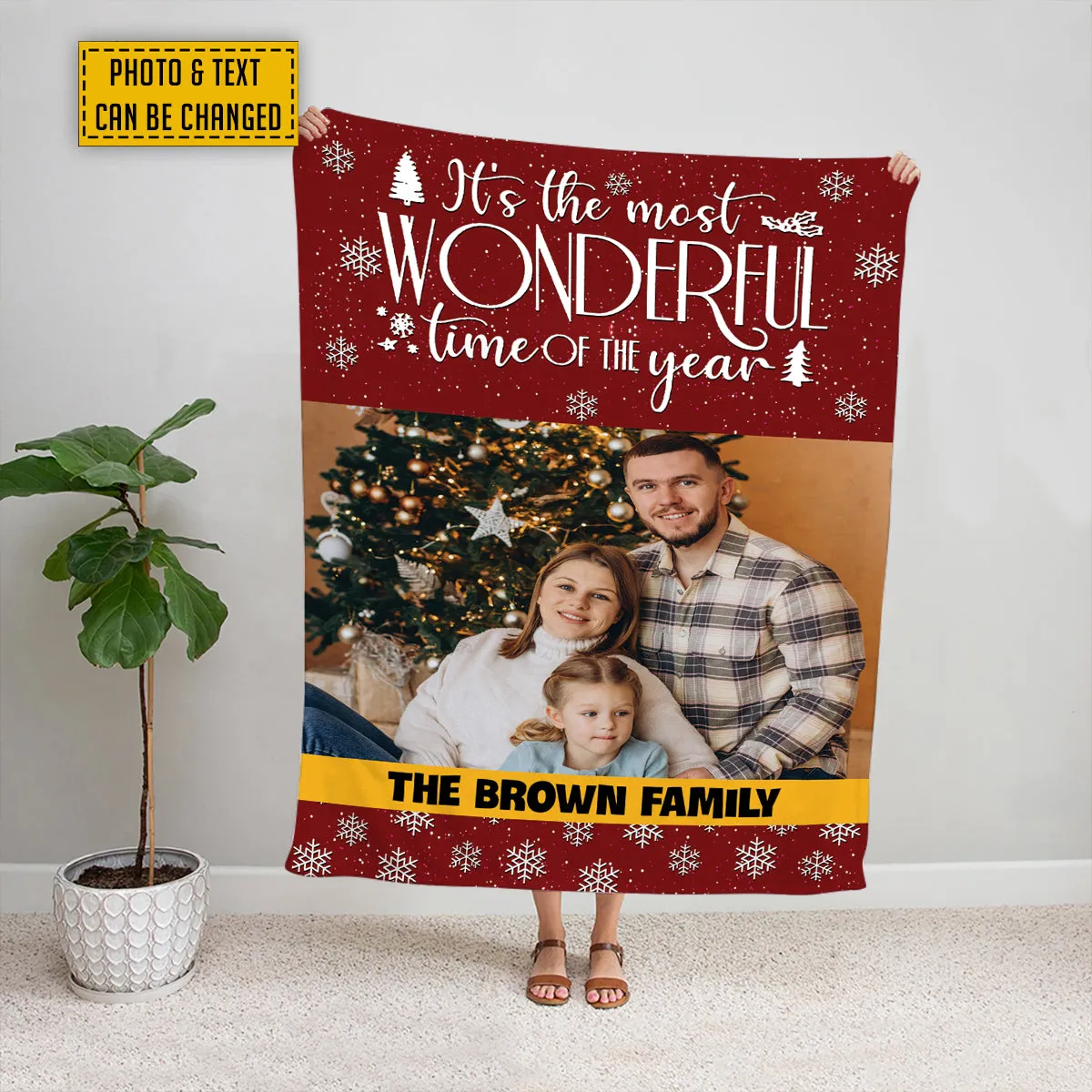 Teesdily | Family Christmas Customize Blankets With Photos Xmas Wonderful Time Of The Year Sherpa Blanket Christmas Custom Blanket With Picture Gifts