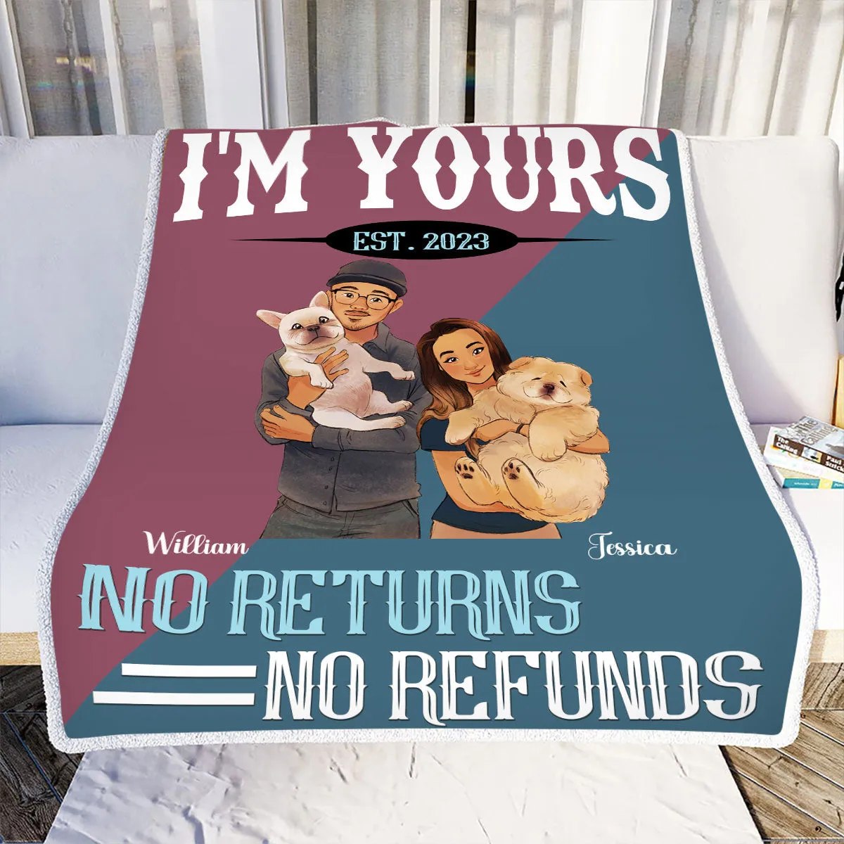 Teesdily | Personalized Sweet Valentines Printable Blanket I'M Yours No Returns Or Refund Travel Blanket Valentine Day Love Anniversary Gift For Lover