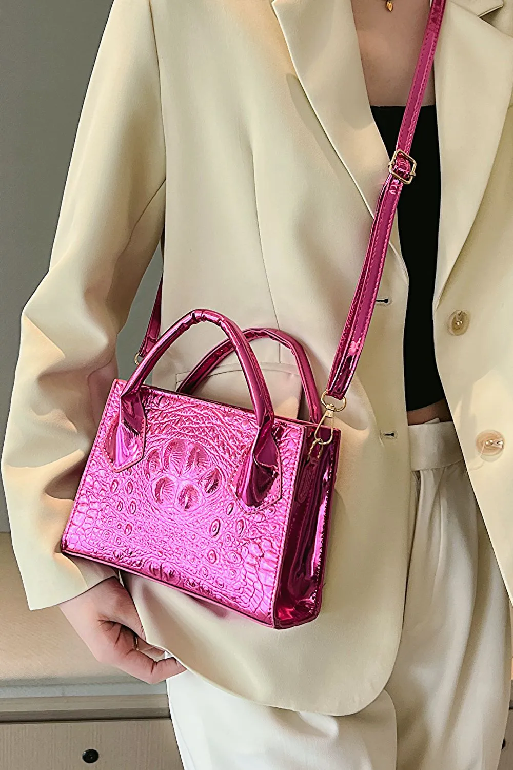 Textured Faux Leather Crossbody Bag