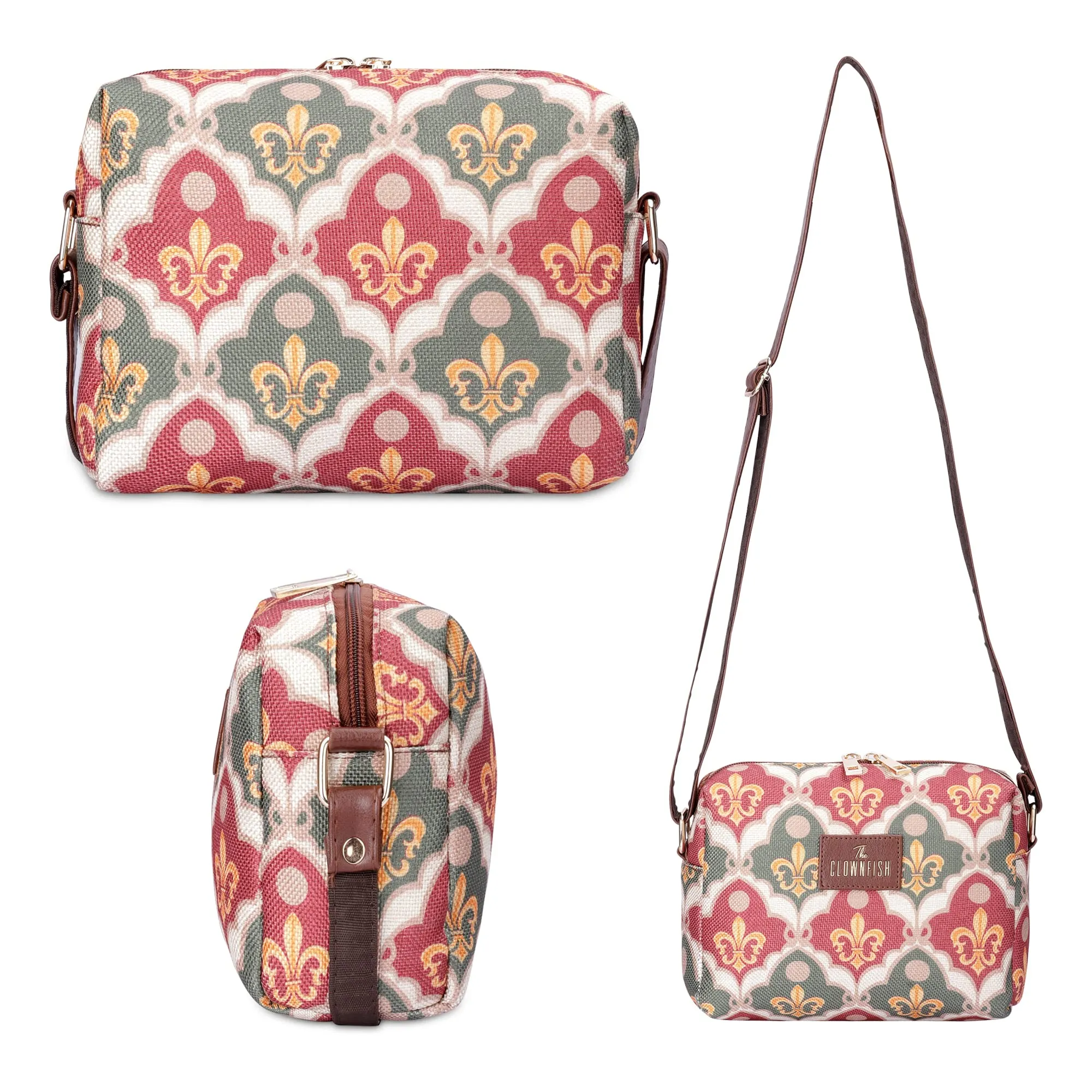 THE CLOWNFISH Isla Printed Handicraft Fabric Crossbody Sling bag for Women Casual Party Bag Purse with Adjustable Shoulder Strap for Ladies College Girls (Pink-Rangoli Design)