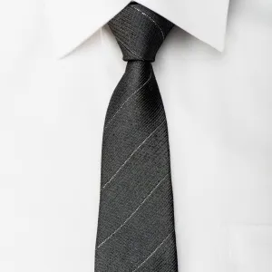 The Fresh Skinny Silk Tie Silver Striped On Dark Gray