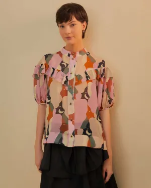 The Kiss Multicolor Short Sleeve Blouse