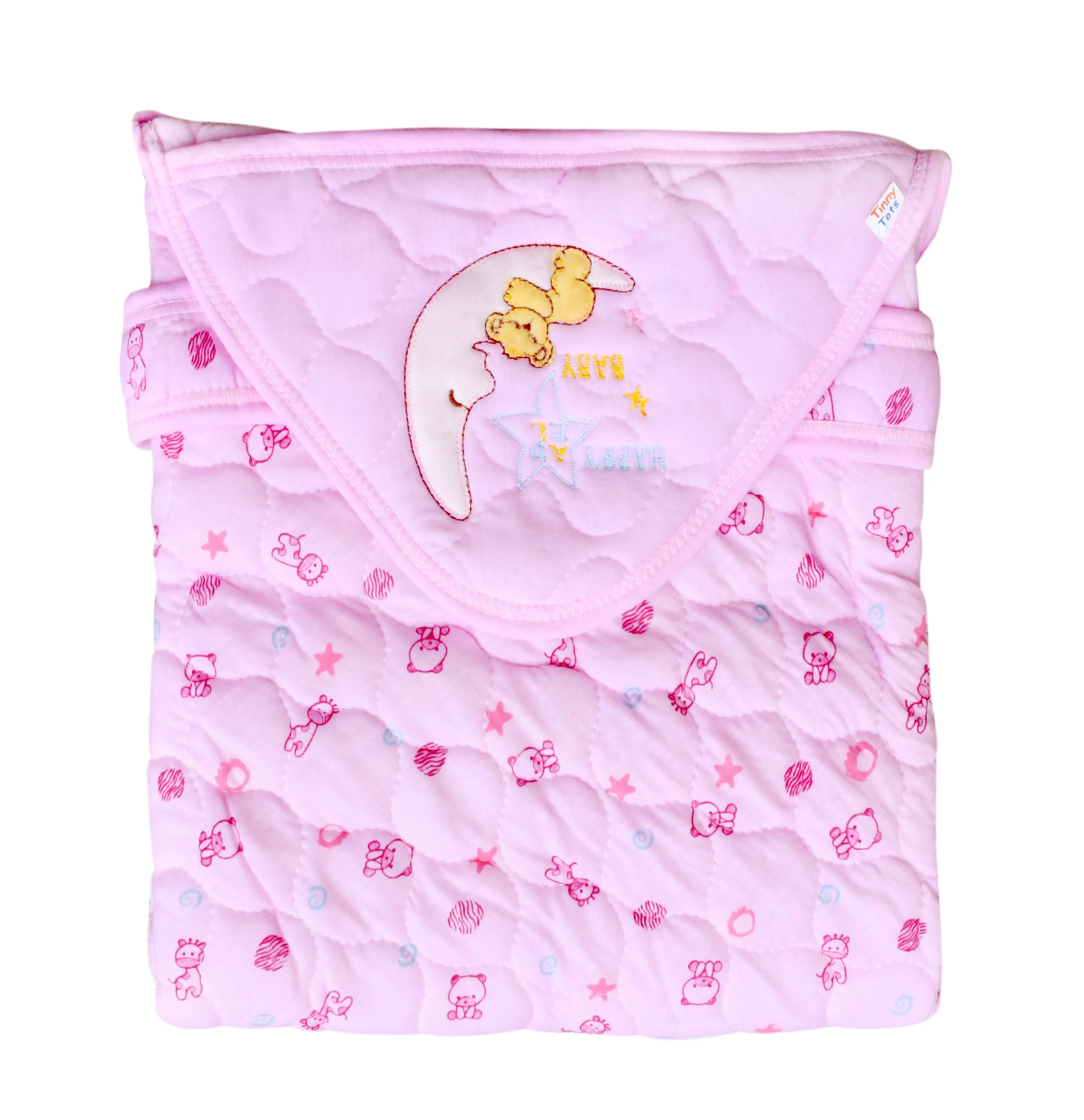 The Little Lookers Newborn Baby Quilted Wrapper Cum Blanket |Cotton Baby Wrap with Hood & Belt/Swaddle/Baby dohar/Baby odhna with Cute Prints
