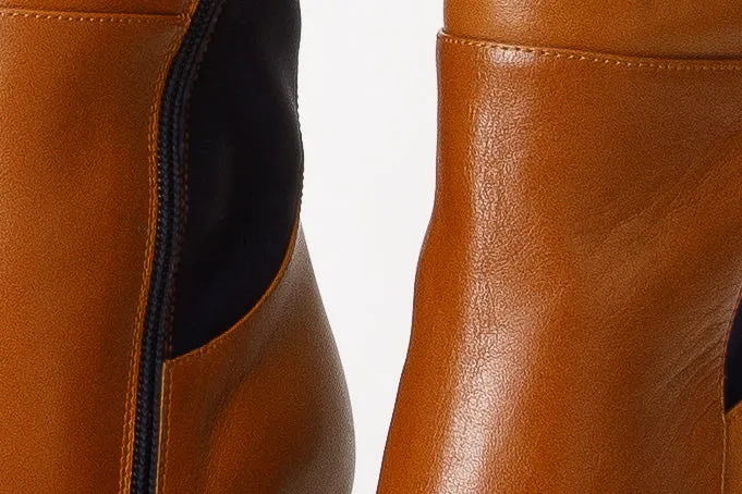 The Sao Paulo Tan Leather Knee High Platform Heel Women Boot