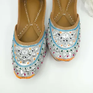 Thiea - Silver Foil work leather Ballerina Jutti Shoes