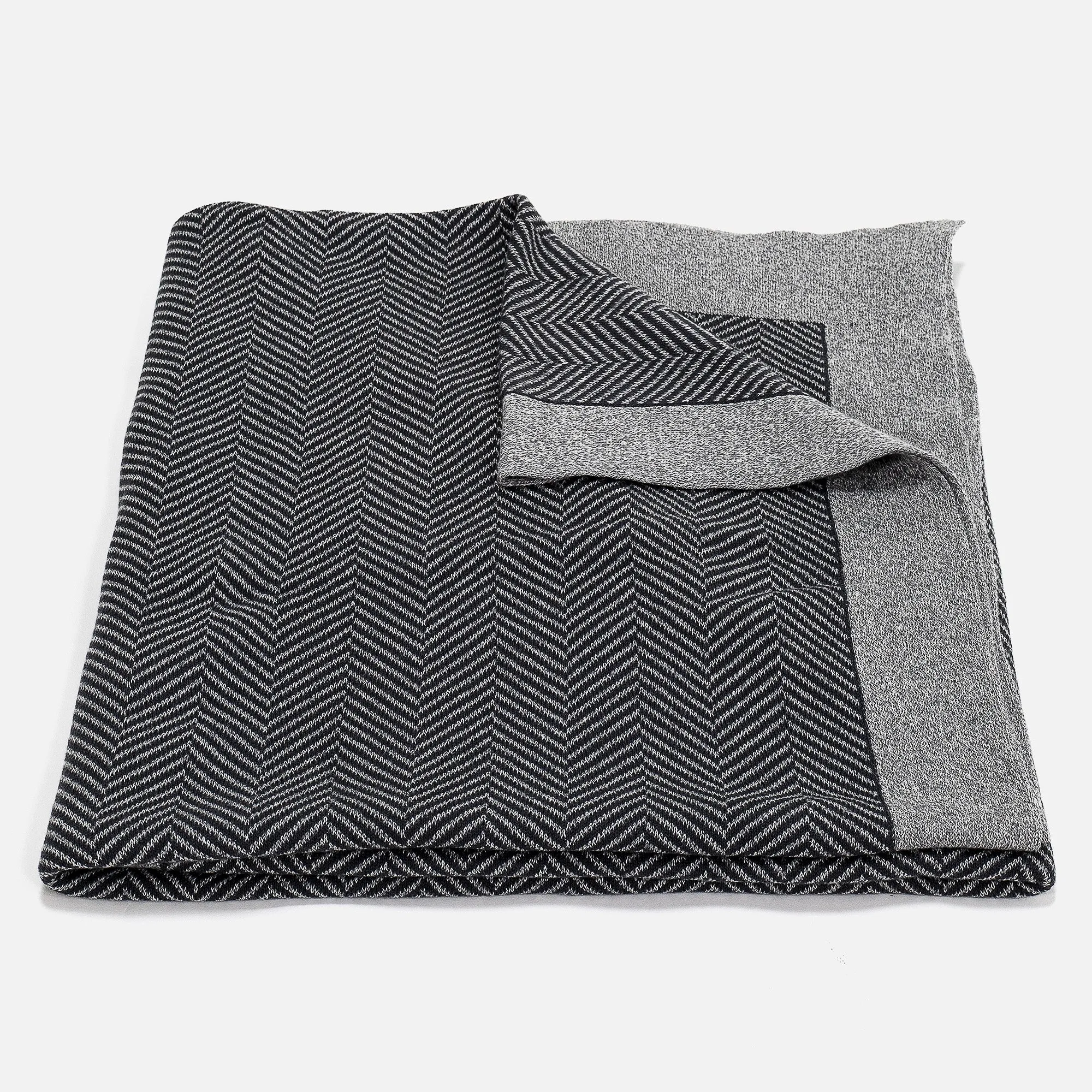 Throw / Blanket - Knitted Herringbone Grey