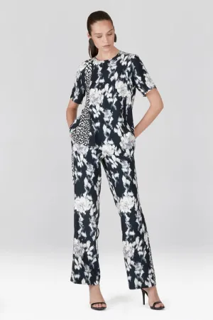 Tie-Dye Floral Fluid Crepe Pull On Pants