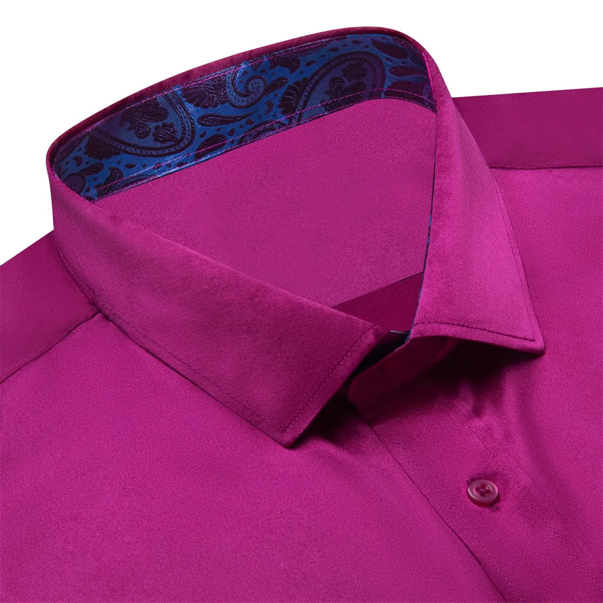 Ties2you Collared Shirt Jazzberry Jam Purple Satin Solid Long Sleeve Button Down Mens Shirt Jacket