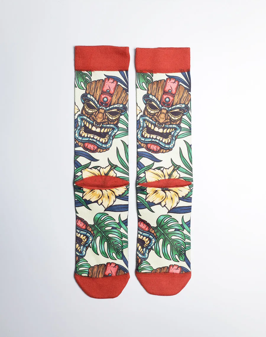 Tiki Tribe Floral Printed Multicolor Crew Socks