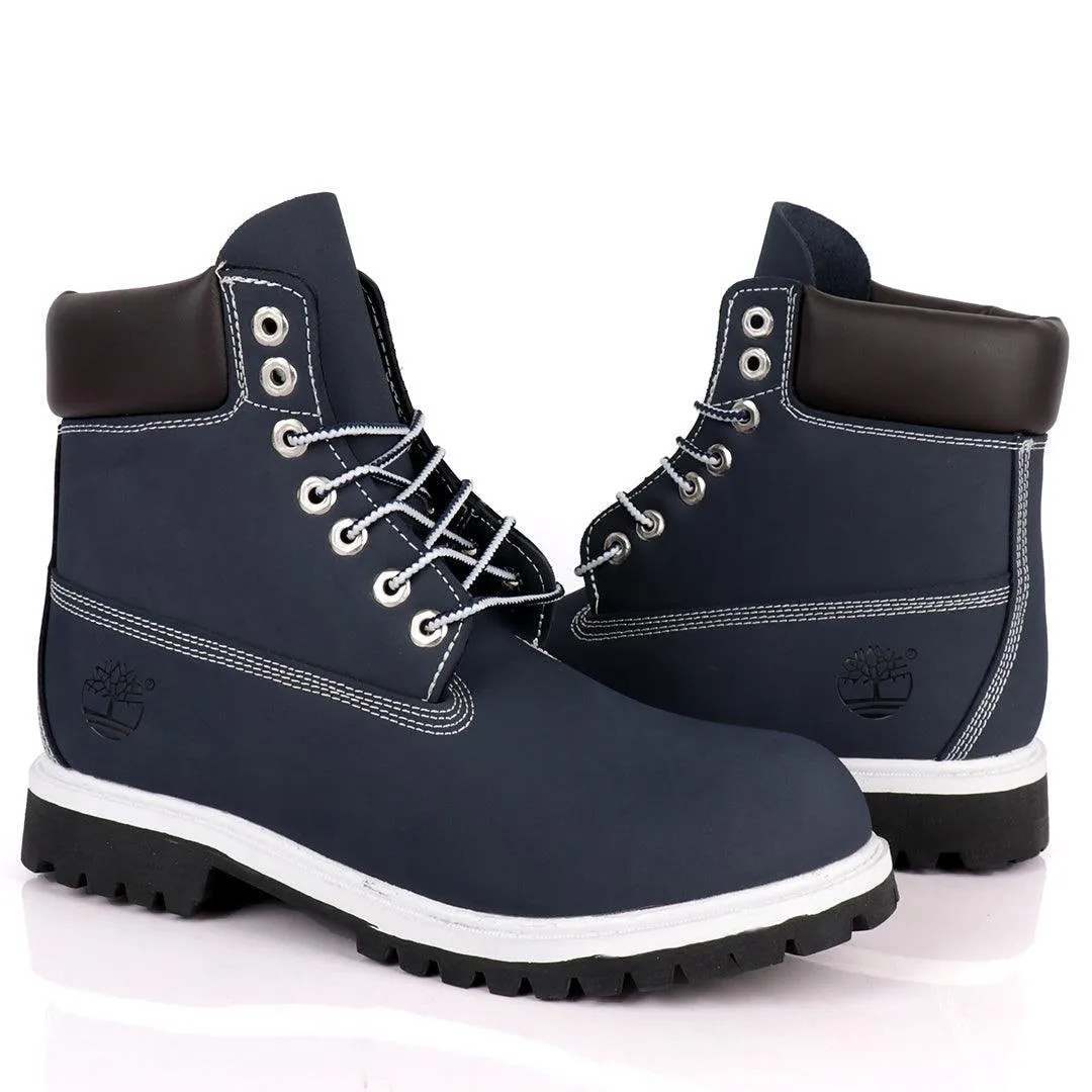 Tim Adventure 6 Inch Leather Boots Navy Blue White