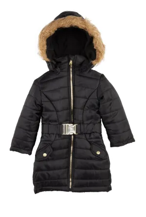 Toddler Girls Belted Hooded Puffer Jacket