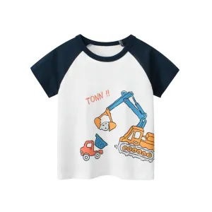 Toddler/Kid Boy's Cartoon Crane Design White Tee