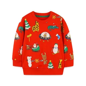 Toddler/Kid Festive Christmas Prints Red Sweatshirt
