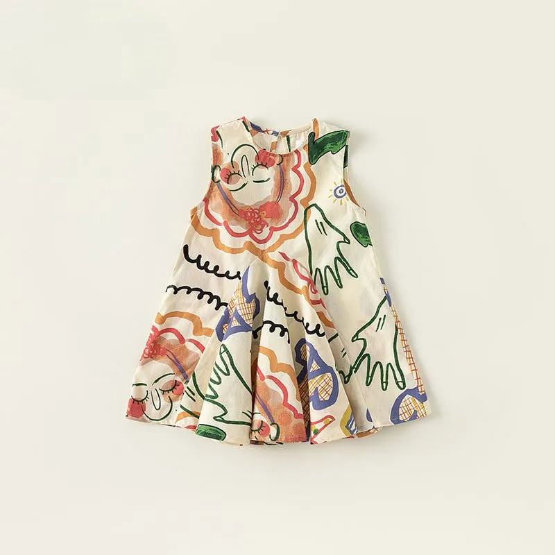 Toddler/Kid Girl's Cute Graffiti Design Sleeveless A-Line Dress