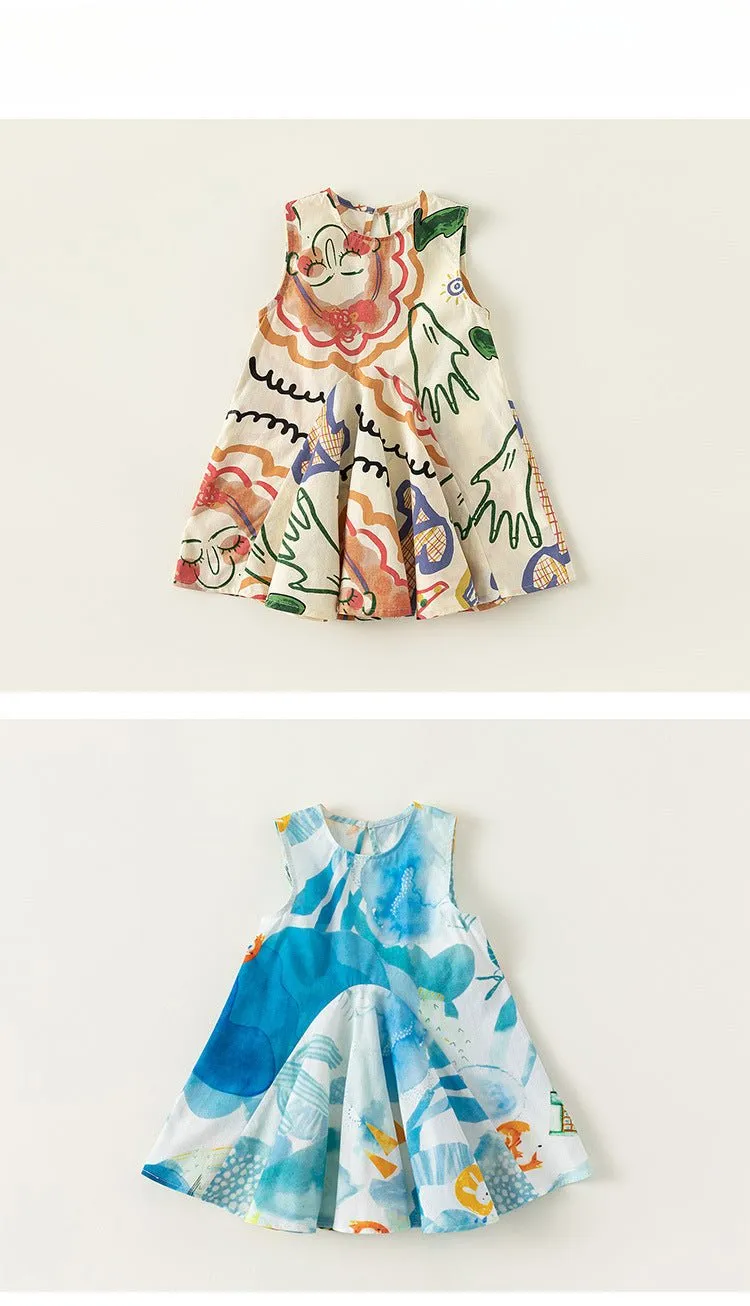 Toddler/Kid Girl's Cute Graffiti Design Sleeveless A-Line Dress