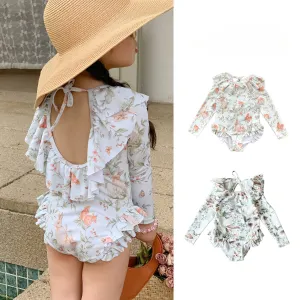 Toddler/Kid Girl's Long Sleeve Cartoon Forest Design Swimsuit (2 Desings)