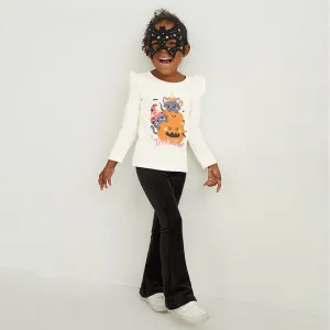 Toddler/Kid Girl's Long Sleeve Cartoon Kitty and Pumpkin Print Design T-shirt