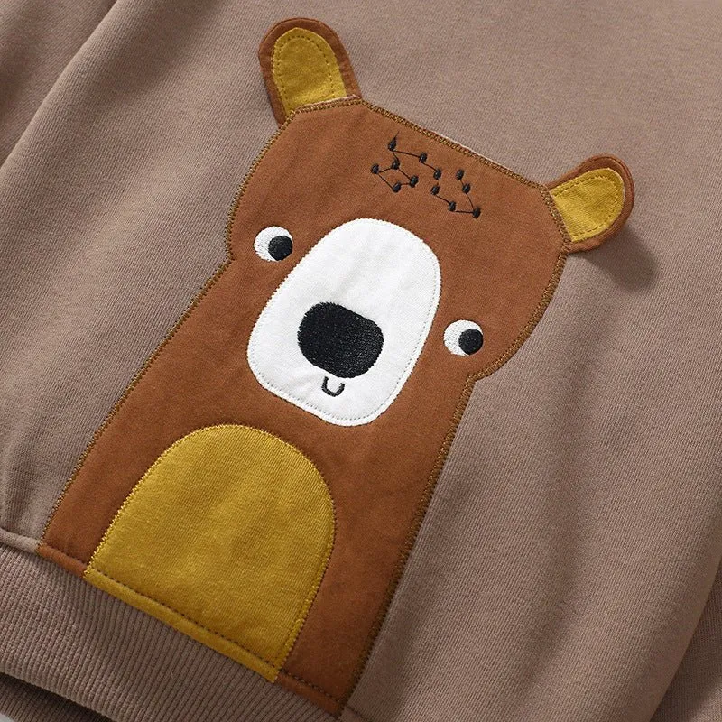 Toddler/Kid's Bear Design Cotton Brown Sweatshirt