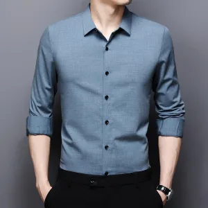 Top Quality Fashion Brand  Slim Fit Mens Fashion Dress Shirts Formal Long Sleeve Solid Color Casual Korean Dress Clothes