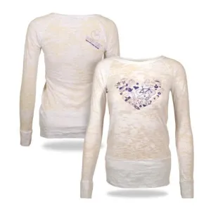 Tough Chik Tri Heart Burnout Long-Sleeved T-Shirt (Large, White/Bisque)