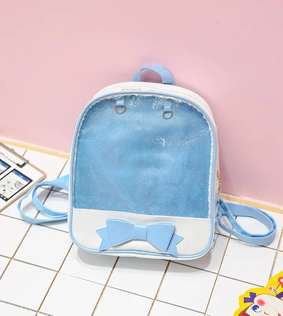 Transparent Jelly Bow Bag Pink & Blue Backpack