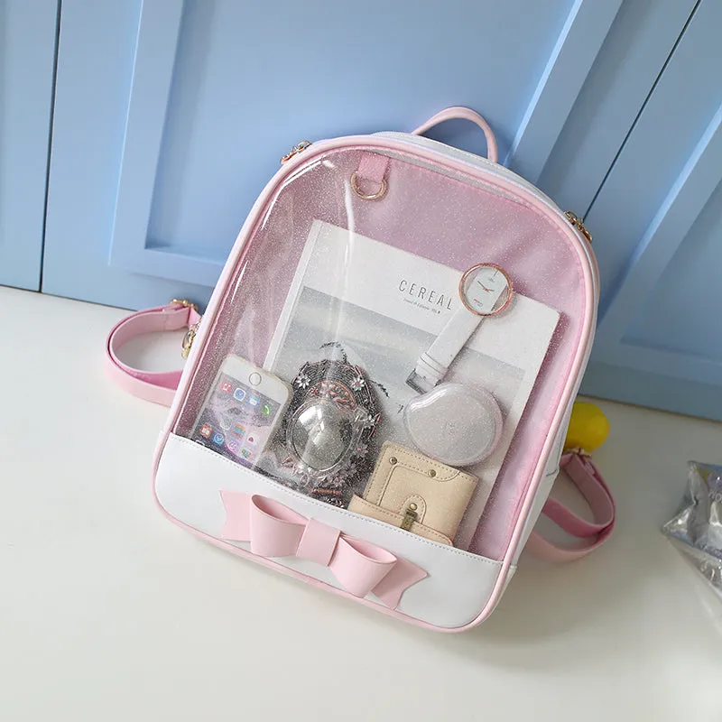 Transparent Jelly Bow Bag Pink & Blue Backpack