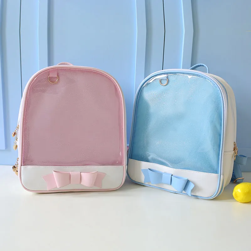 Transparent Jelly Bow Bag Pink & Blue Backpack