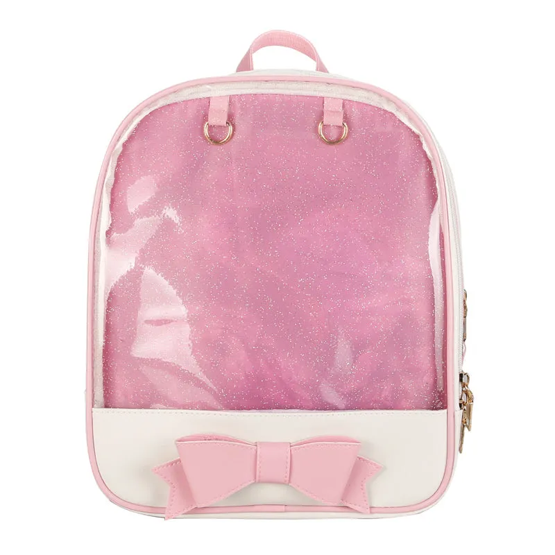 Transparent Jelly Bow Bag Pink & Blue Backpack