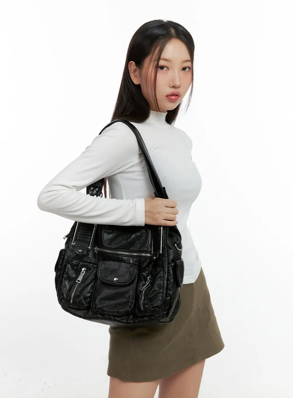 Trendy Faux Leather Shoulder Bag CN412