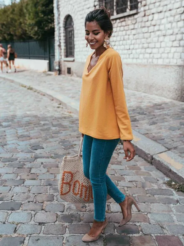 Trendy Sleeves V-neck Blouses&shirts Tops