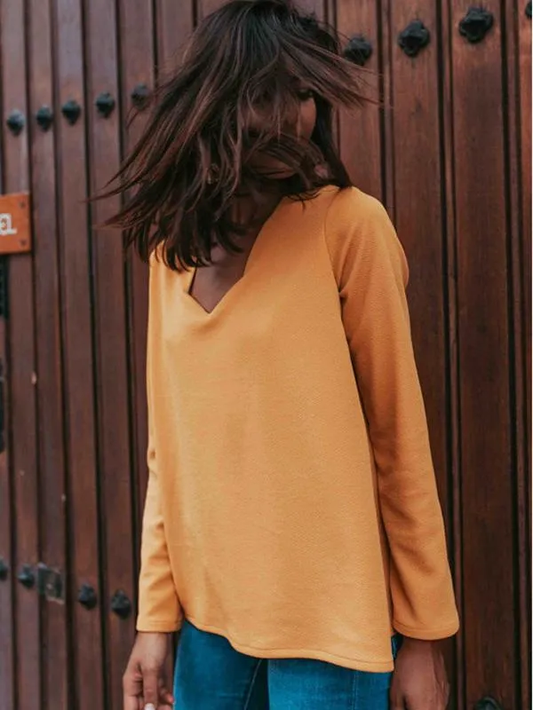 Trendy Sleeves V-neck Blouses&shirts Tops