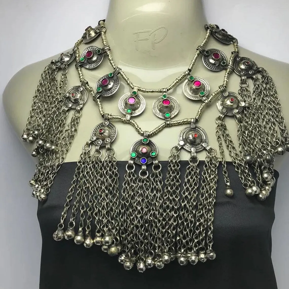 Tribal Long Bells Layered Choker Necklace
