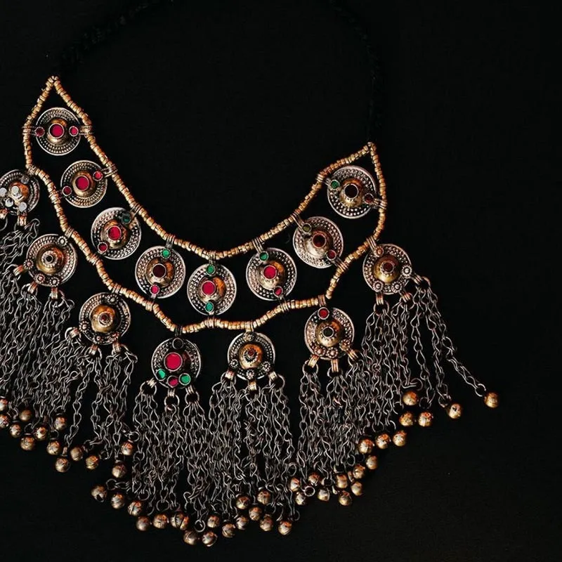 Tribal Long Bells Layered Choker Necklace