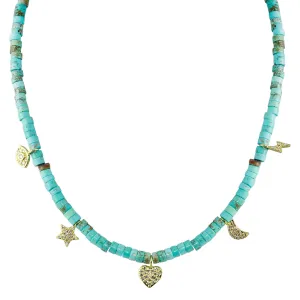 Turquoise Pukka Multi Charm Choker Necklace