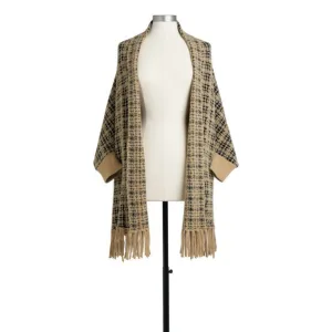 tweed shawl with sleeves - taupe/black