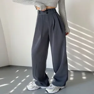 Two Buttons Wide Leg Pants For Women