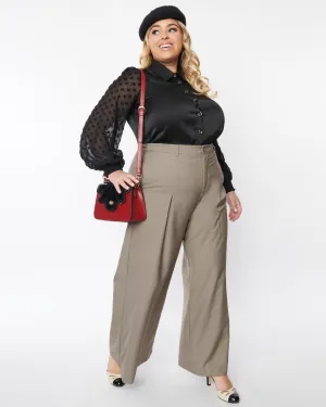 Unique Vintage Plus Size Warm Grey Wide Leg Pants | Warm Grey