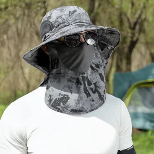Unisex Adjustable Large Brim Face Neck Cover Waterproof Boonie Hat