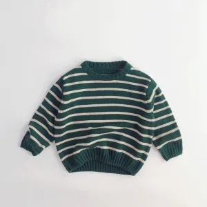 Unisex Kids' Casual Striped Long-Sleeved Knitted Cotton Pullover