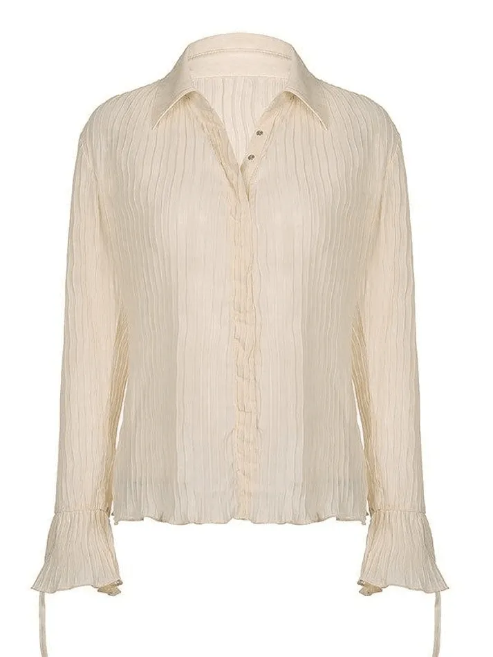 Uniwim ootd Semi Sheer Long Sleeve Pleated Blouse