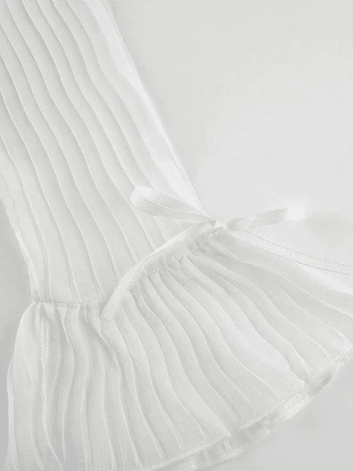 Uniwim ootd Semi Sheer Long Sleeve Pleated Blouse