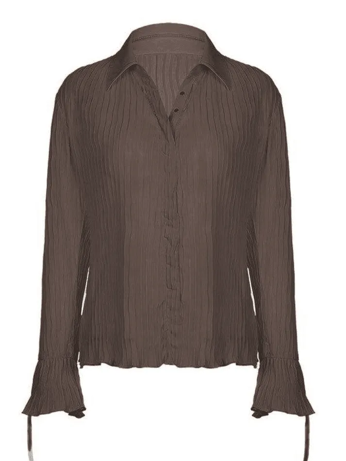 Uniwim ootd Semi Sheer Long Sleeve Pleated Blouse