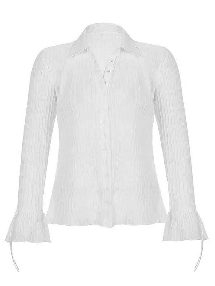 Uniwim ootd Semi Sheer Long Sleeve Pleated Blouse