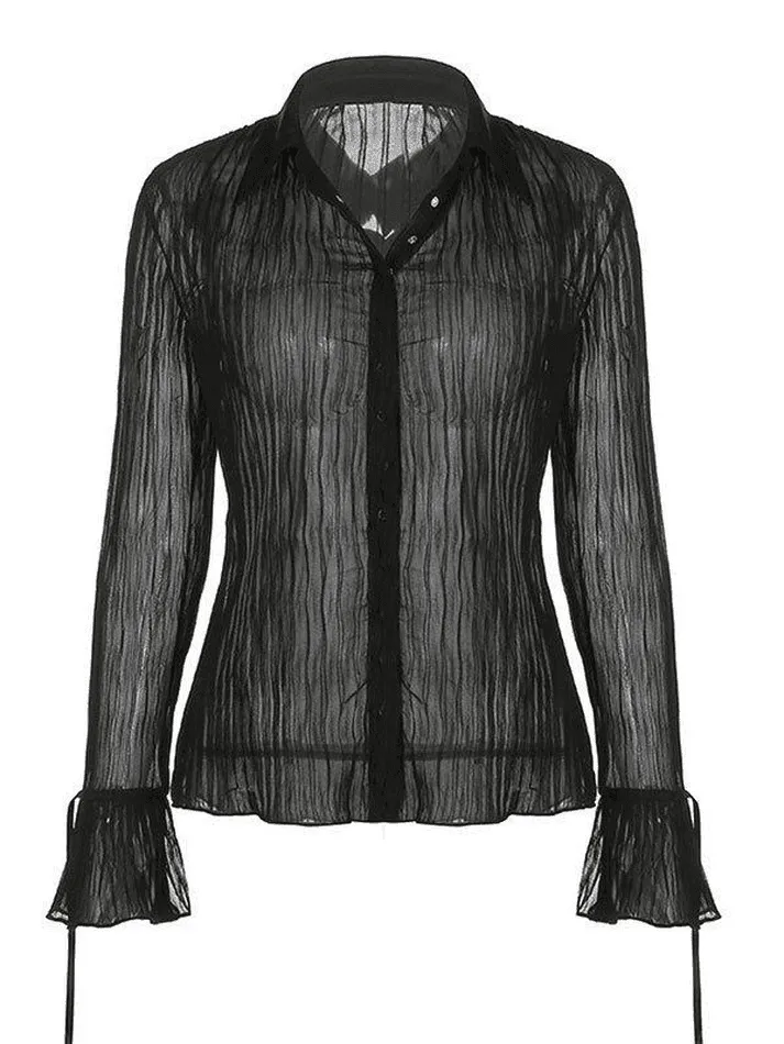 Uniwim ootd Semi Sheer Long Sleeve Pleated Blouse