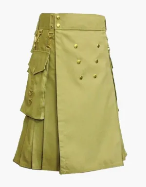 Utility Kilt Khaki with Gold Button