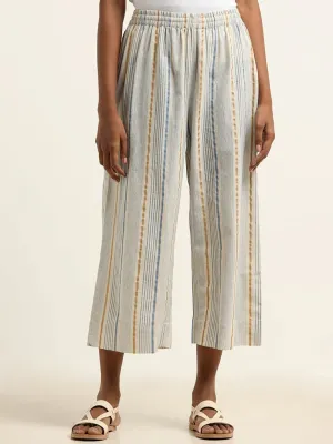 Utsa Light Blue Striped Blended Linen Pants