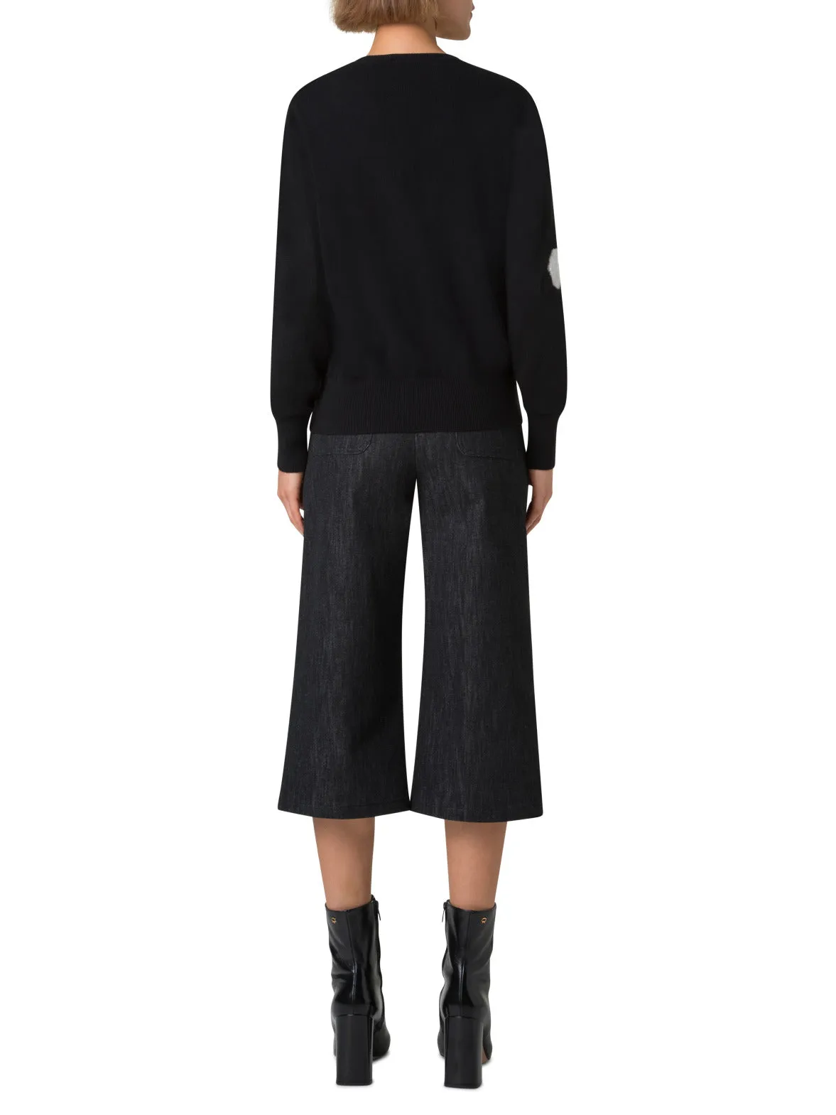 V-Neck Sweater in Cashmere with Dandelion Intarsia