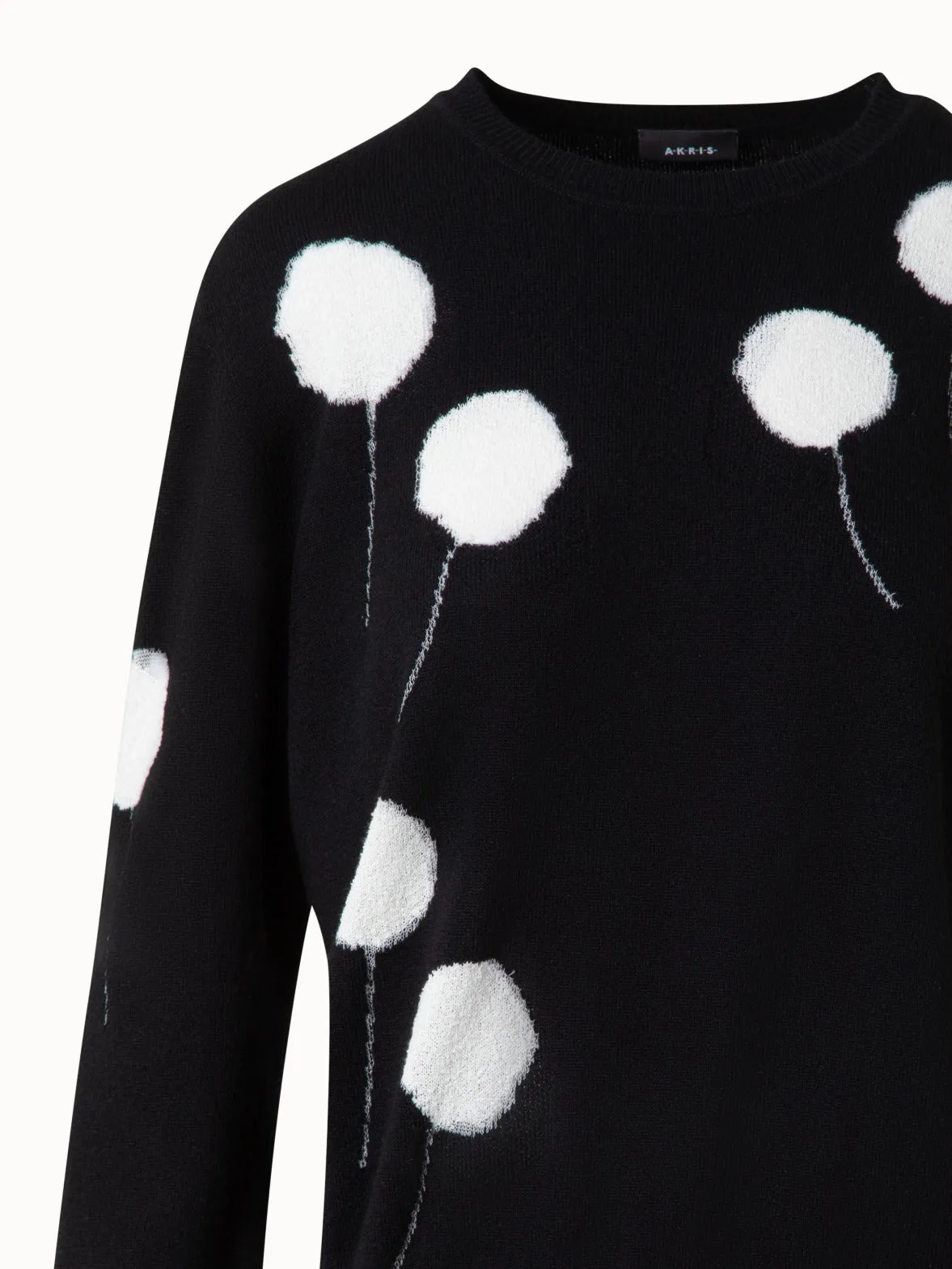 V-Neck Sweater in Cashmere with Dandelion Intarsia