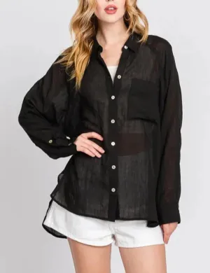 Valencia Plain and Sheer Button Up Long Sleeve